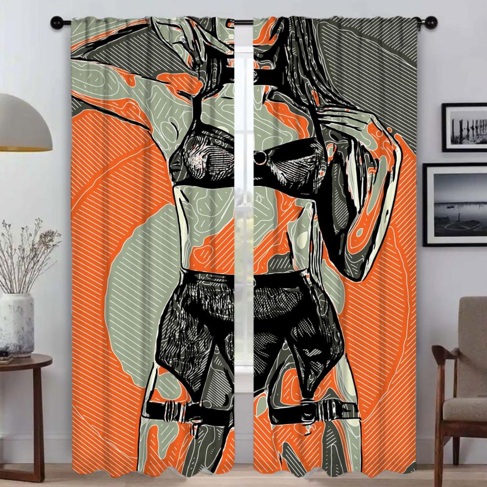 Abstract Sexy Girl Partition Blinds Halloween Decoration Window Curtain for Room 2 Panel Shades Elegant Room Curtains Living