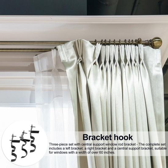 3Pcs/Set Curtain Rod Brackets No Drill Curtain Rod Holders with Center Support Heavy-Duty Brackets Fit 2 Sizes of Curtain Rods for Blackout Curtains