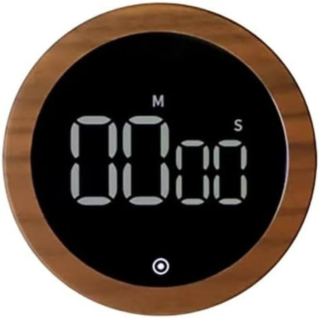 Grain Kitchen Timer Rotating LED Digital Display Magnetic Countdown Countup Timer with Round Wood Grain Case for Cooking Baking Home Kitchen Tool