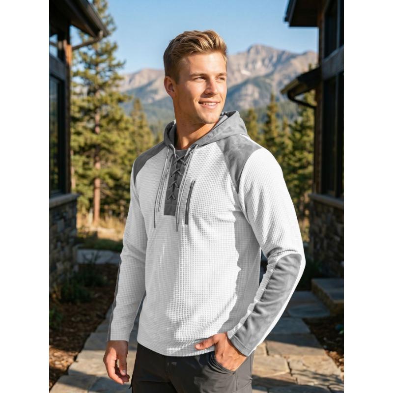 Men S Hooded Pullover Sweatshirt Color Block Casual Top