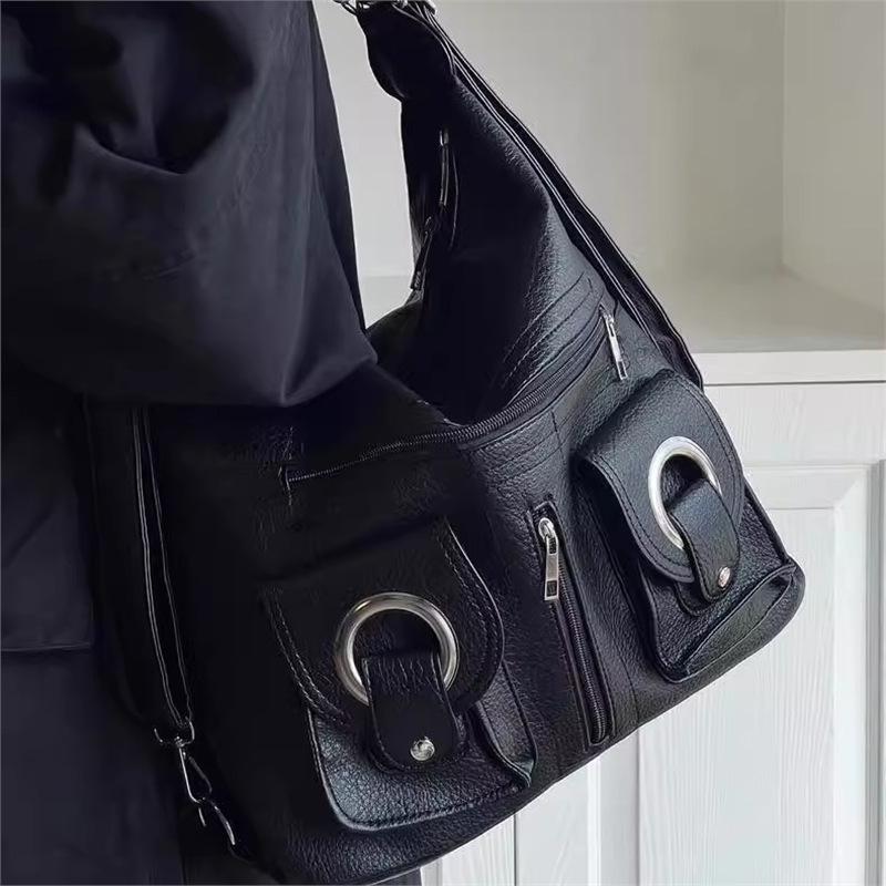 Mode Koreanische Version Schlichte Persönlichkeit Alles Stilvoll Reißverschlusstasche PU Pilotentasche Pendler Umhängetasche Damen