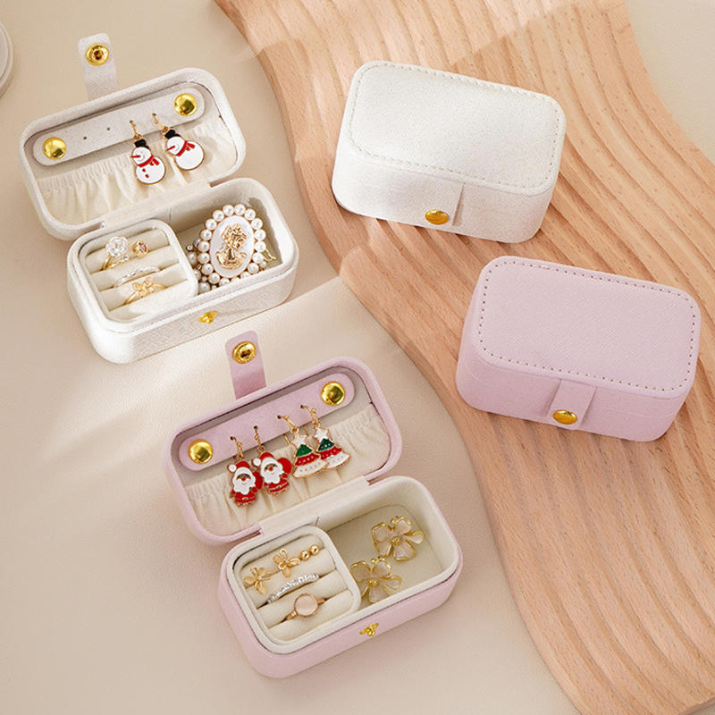 Simple PU Leather Jewelry Storage Box Mini Solid Color Jewelry Display Case Packing Portable Ring Necklace Case Girls