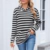 Damen Modischer Lässiger Gestreifter Kapuzenpullover mit Tasche Locker Langärmlig