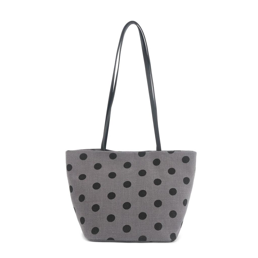 2026 Women's Korean Polka Dot Cotton Linen Tote Bag - Large Capacity Shoulder Handbag