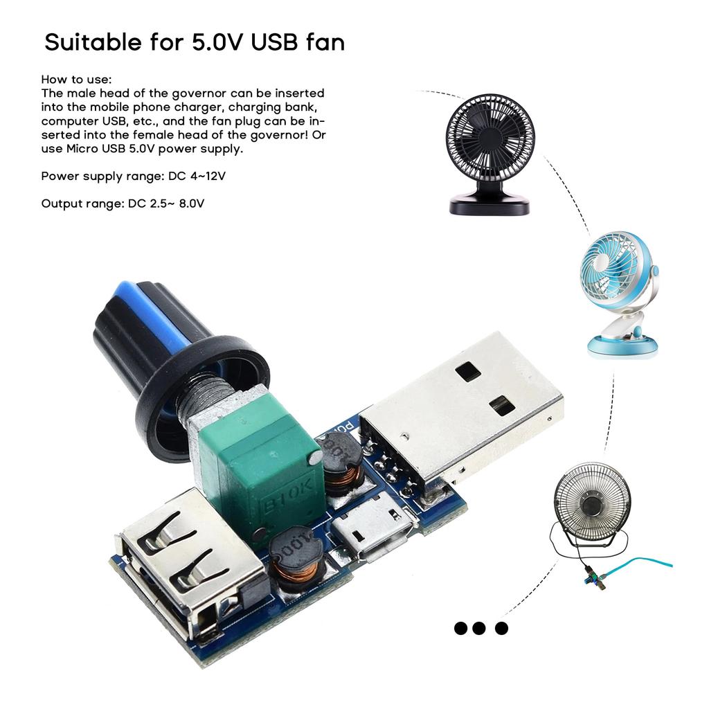 DC 4V-12V 5W XY-FS USB-Lüfter Stufenloser Regler USB-Lüfter Geschwindigkeitsregler Mehrstufiges Zusatzkühlwerkzeug