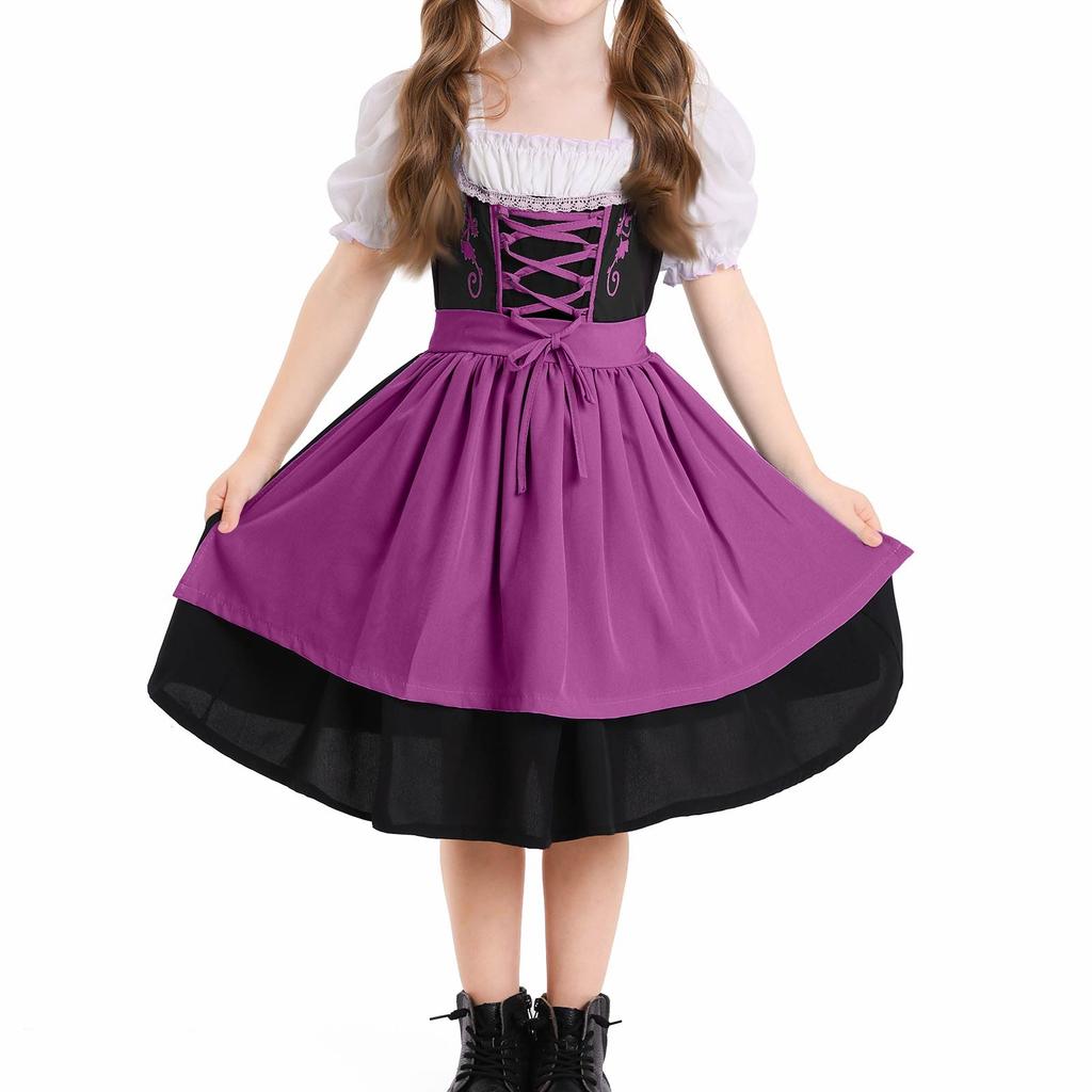 Mädchen Vintage Kleid Farb-Patchwork Cosplay Kleider