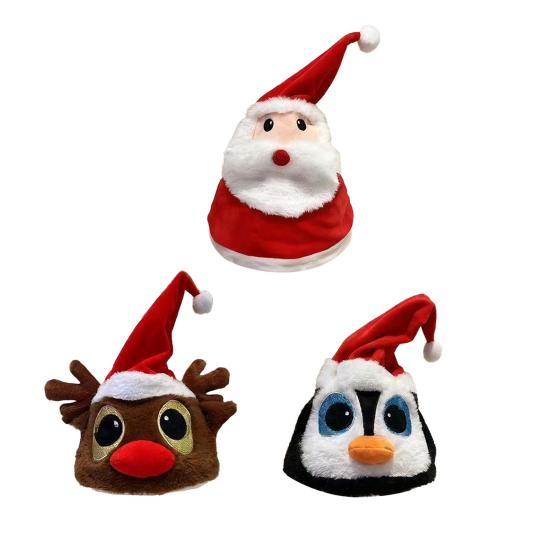 Yousheng Weihnachtsmannmütze Weiche Plüsch Weihnachtsmütze mit Licht-Ton-Show Elastisches Band Weihnachtsmütze Kostümzubehör Feiertagsparty Geschenk