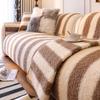 1PC Plush Sofa Mat Cover Thicken Lamb Wool Sofa Cushion Soft and Comfortable Black White Stripes Couch Slipcover for Living Room