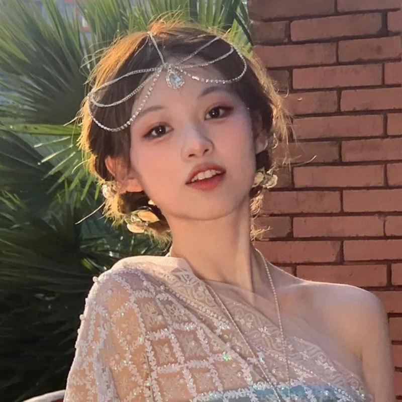 Handgefertigtes Süßes Hochzeitskopfstück Kristall Braut-Kopfkette Diadem Haarschmuck für Damen Strass Stirn-Haarband Zubehör