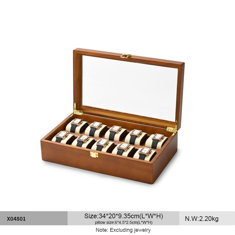 Oirlv 10 přihrádek Box na hodinky Dřevěná šperkovnice Organizer na hodinky Pouzdro Pánské Dámské Mechanické hodinky Úložné pouzdro Box na vystavení náramkových hodinek