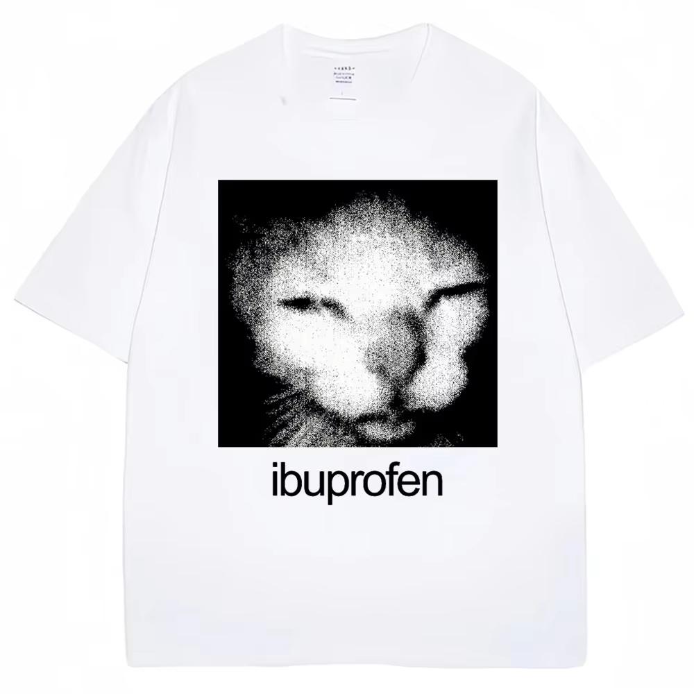 

Ibuprofen Cat Meme Tshirt Unisex Women Funny Black White Cat Graphic Tee YK Streetwear Cotton Casual Unisex Short Sleeve Top S