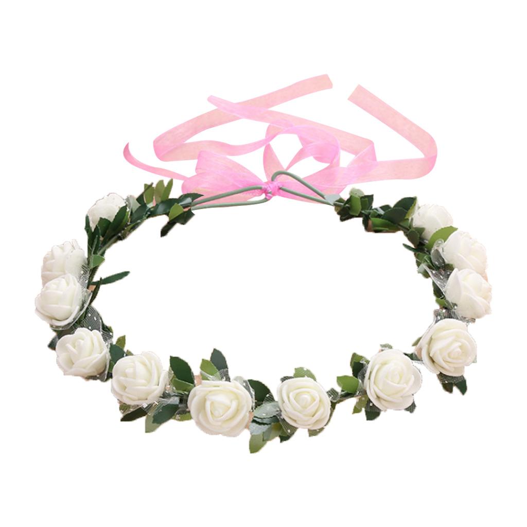 Boho Flower Headband Hair Wreath Floral Garland Crown  Headpiece with Ribbon