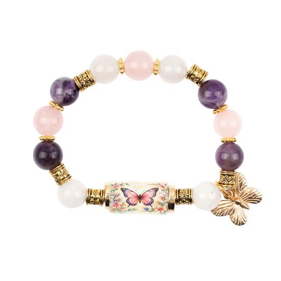Bracciale Uccelli Benedizione con Scatola Regalo Premium, Bracciale con Perline Rosa Multicolore Design Elastico, Braccialetti Benedizione Ape Colibrì per Donne