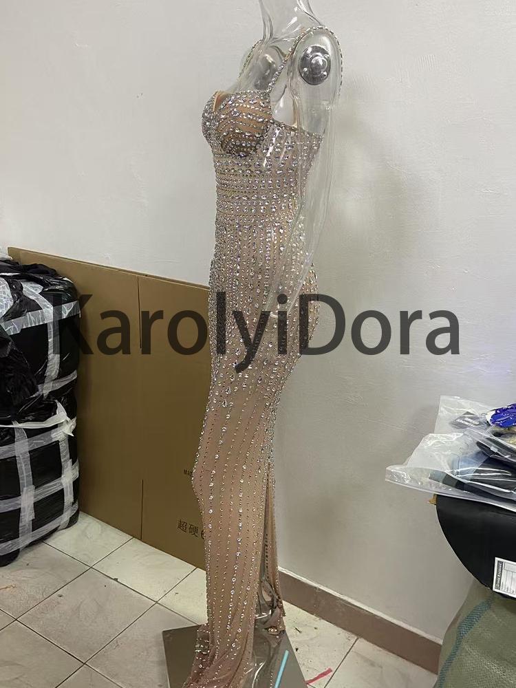 European & American Sheer Hot Drilling Camisole Evening Gown - Sexy Slimming Long Dress.