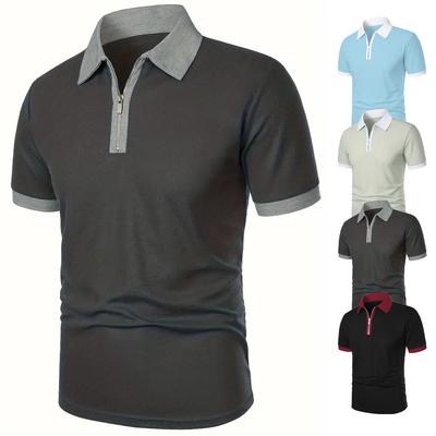 Men's Short Sleeve T-shirt Turn Down Collar Elastic Summer T-shirts for Men Slim Fit