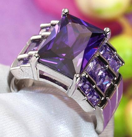 

Genuine 925 Sterling Silver Ring Dark Purple CZ Silver Wedding Rings for Women Engagement Band Charming Gift Anillos Wholesale 6
