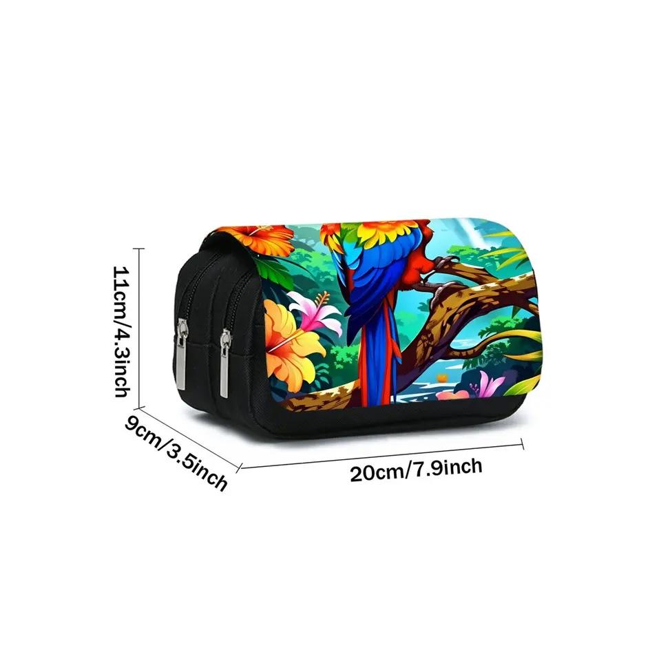 Buntes Papageienmuster Doppelseitige Stoff-Stiftmappe Jungen/Mädchen Bestes Geschenk 3D-Federmäppchen Schule Büro Gebrauch Kinder Modell WKA14