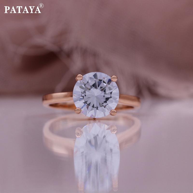 PATAYA Rose Gold Color Inlaid White 9mm Artificial Zircon Women's Ring