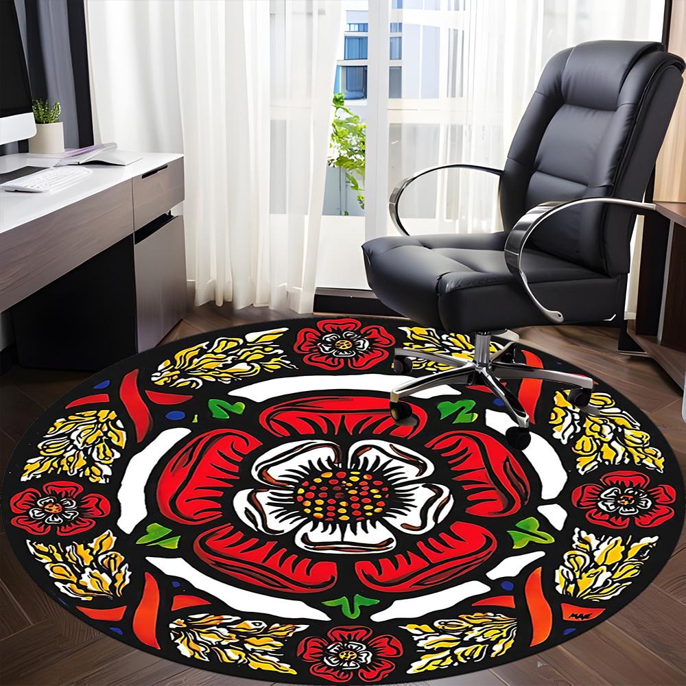 1pc Tudor Rose Carpet, Round Non Slip Durable Large Size Office Carpet, Suitable for Office