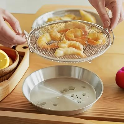 2PCS CH Oil Draining Mesh Tray, Reusable Stainless Steel Circular Mesh Oil Filter Tray with Handle - Perfect for Fryers