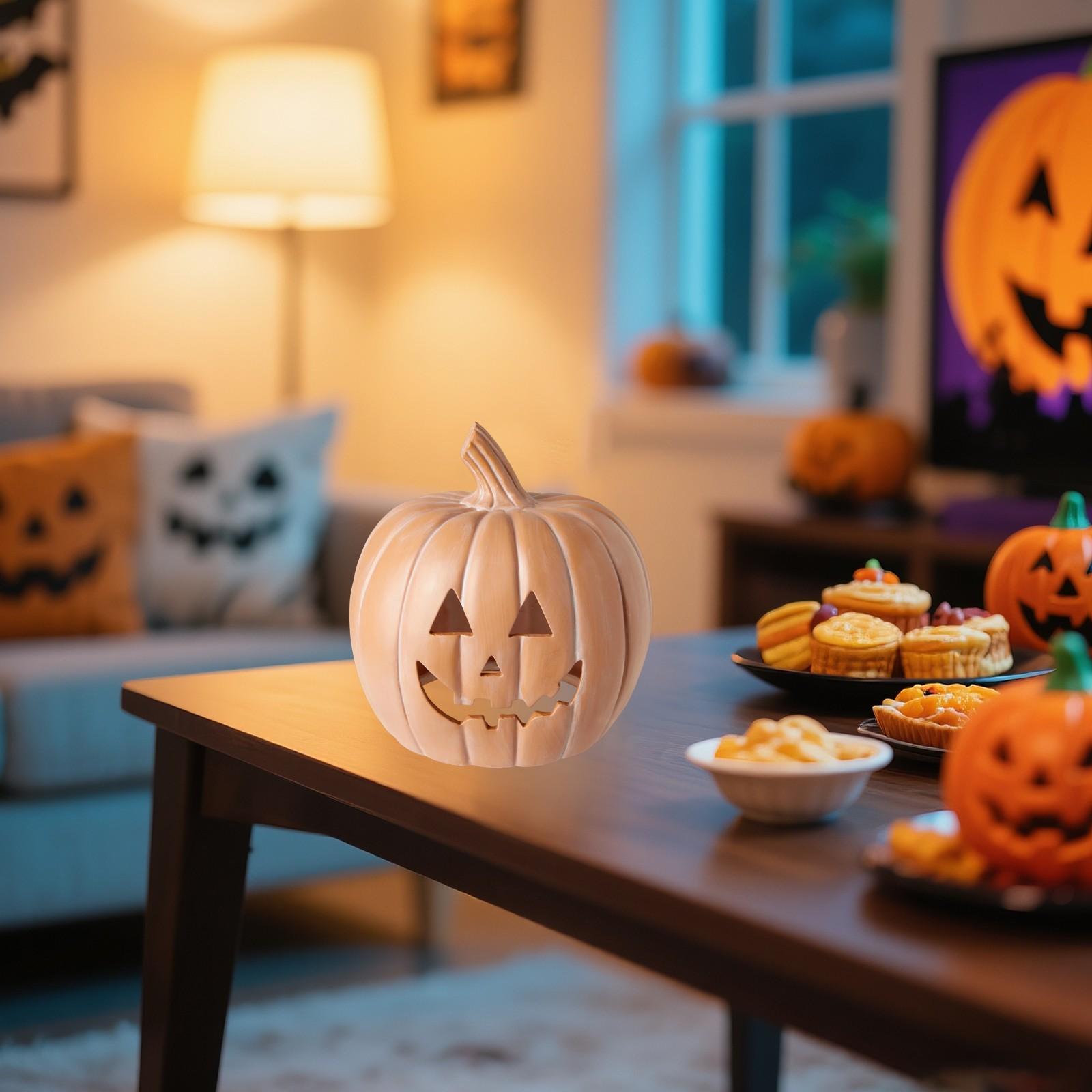 

9-inch High Orange Resin Pumpkin Ornament, Pumpkin Lamp, Halloween Pumpkin Decoration, Party Supplies One Size