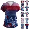 Women's Fashionable V-Neck Short-Sleeved Work Top With Pockets And Independence Day Print  Uniform