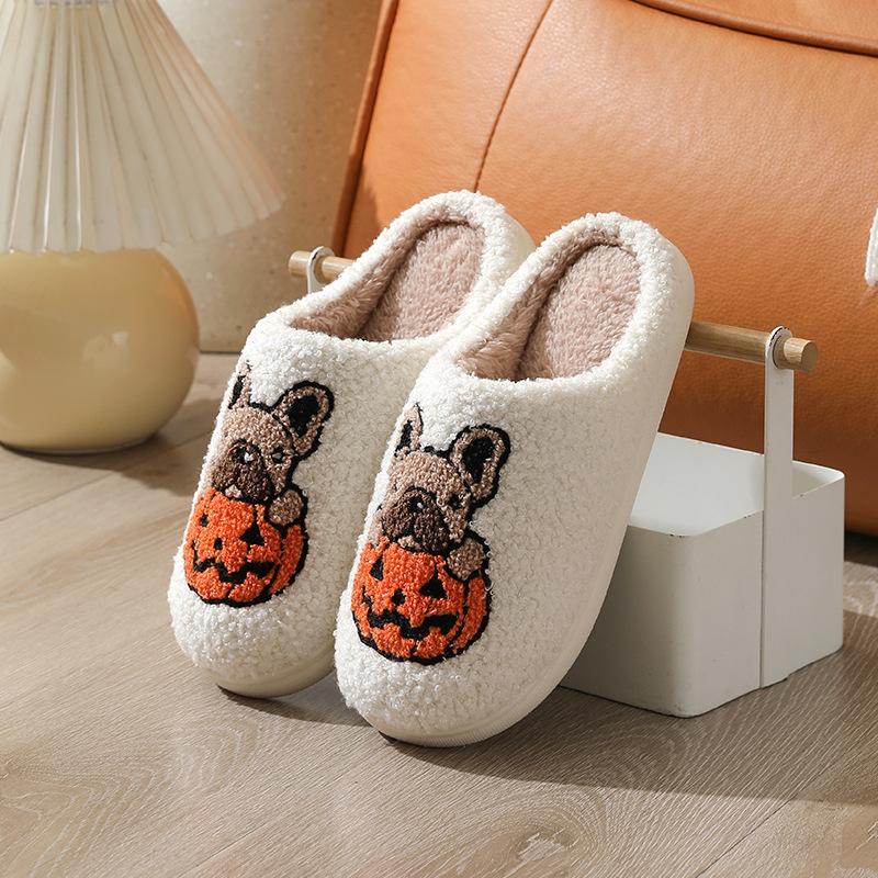 New Winter Home Indoor Halloween Slippers, Ghost Cartoon Dog Cotton Slippers Household