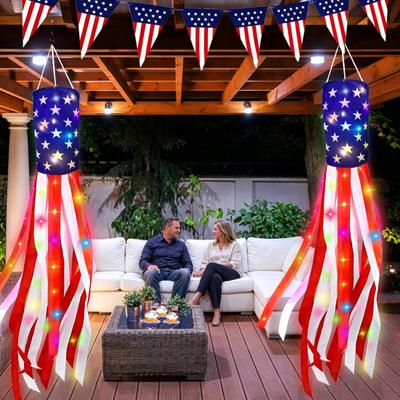 Amerikanische Flagge mit Licht Wetterfest Windfahne Unabhängigkeitstag Polyester Patriotisch Außenbereich für Gärten Veranden