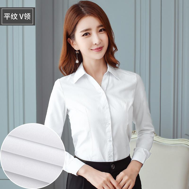 Camisa de Mujer Cuello en V Manga Larga Ajustada Casual Botones Delanteros Oficina Trabajo Blusa Top