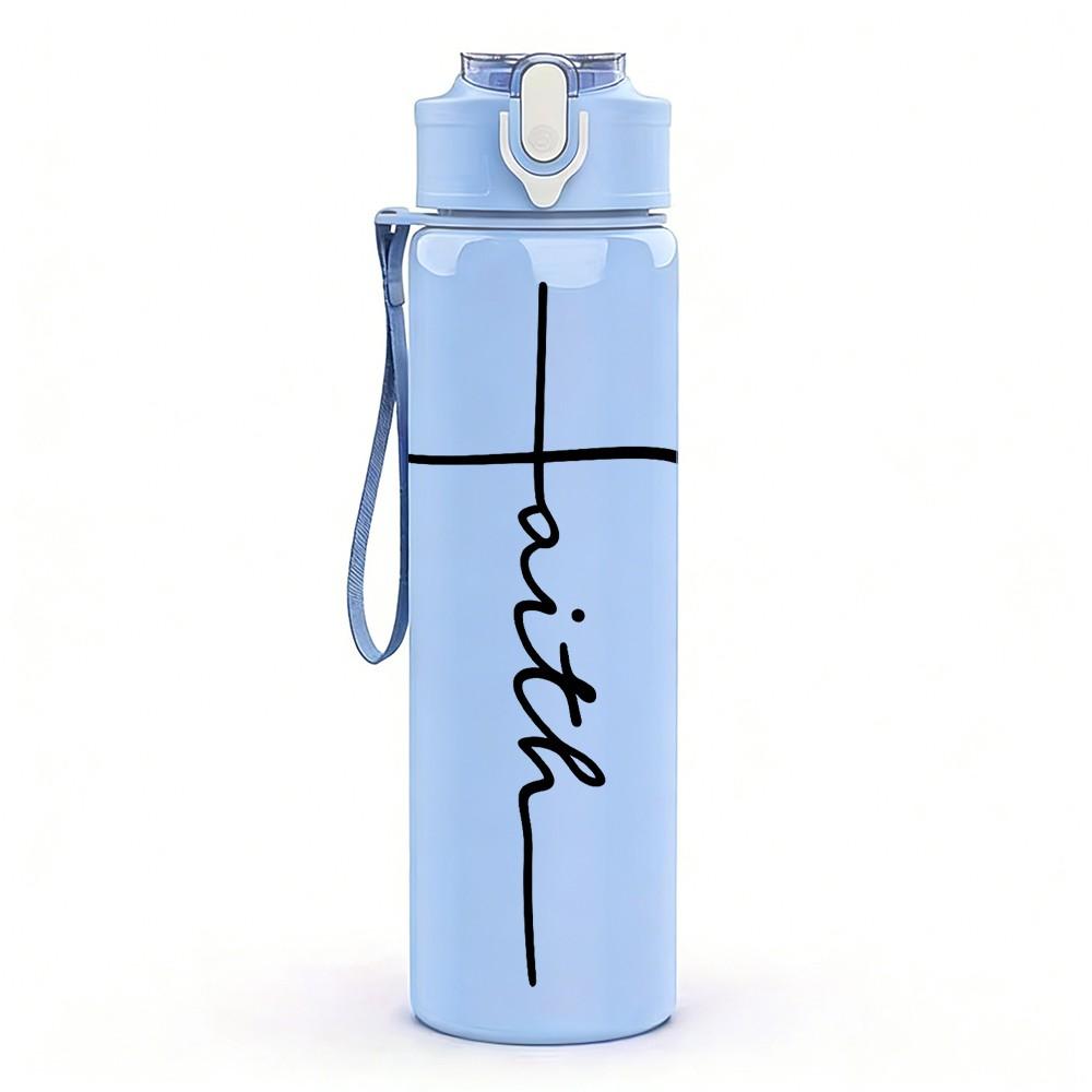 1PC Faith Cross Line Art 750ml Color Plastic Sports Water Bottle Leakproof Flip Straw Lid Suitable for Sports Office Home Use