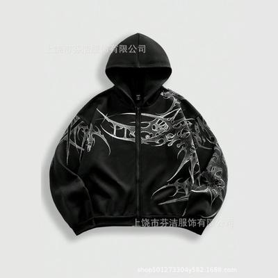 Sweat à capuche Style Sombre pour Homme, Sweat-shirt Européen et Américain, Veste Imprimée Épée Magique, Haut Street Vintage, Tendance pour Hommes et Femmes