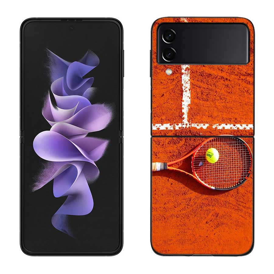 Tennis Racket Tennis Ball Phone Case For Samsung Z Flip 7 6 5G Galaxy Z Flip 5 4 3 Black Hard Cell Cover Luxury PC Shell Coque