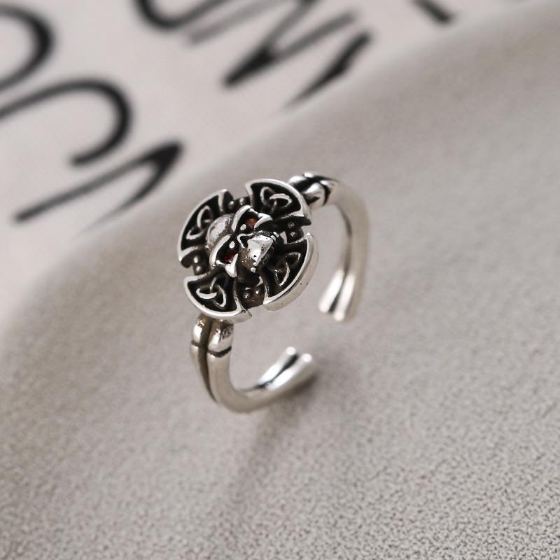 Unique Vintage Geometric Skull Zircon Ring For Women Adjustable Punk Fashion Accessory