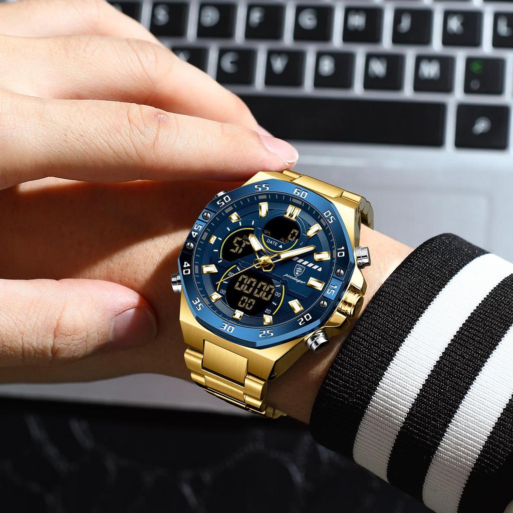 New Digital Display Men Quartz Watch Multifunctional Montre Stainless Steel Waterproof Watch for Men
