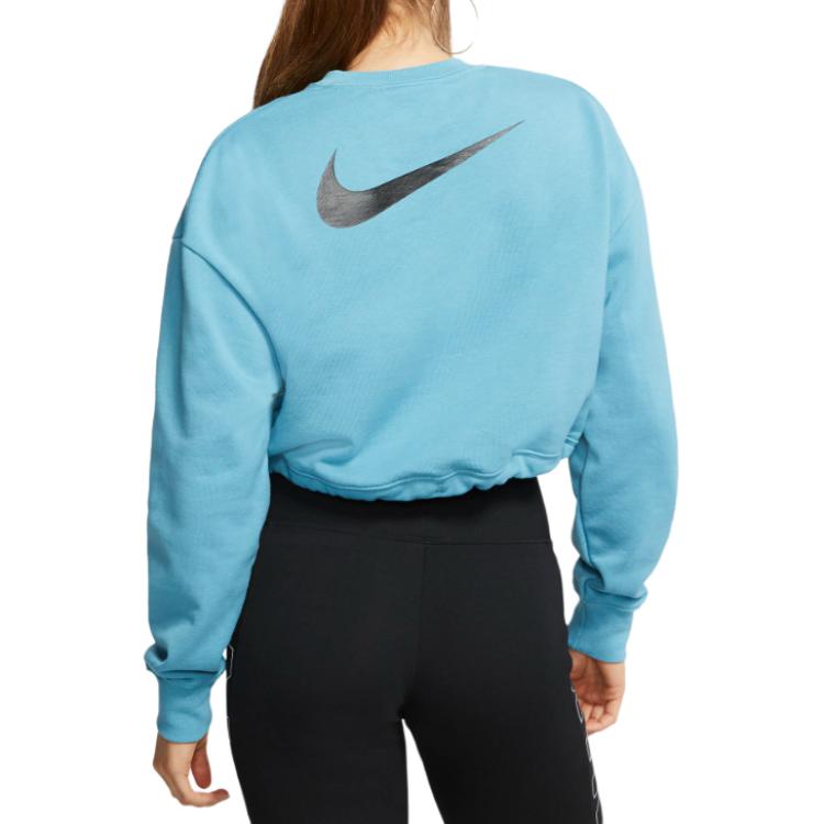 New Nike Sportswear Swoosh French Terry Crew Sweatshirt Women's Blue CJ3766-424