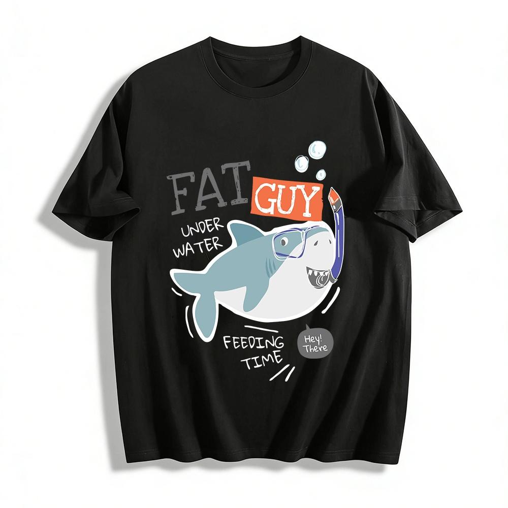 Funny Fat Guy Shark Snorkeling Print Casual T-Shirt Pure cotton T-shirt XXS