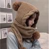 Korean Winter Hat Scarf Combo for Women Thick Knit Beanie with Pom Ear Flaps Bonnet for Extreme Cold Bucket hat for Women