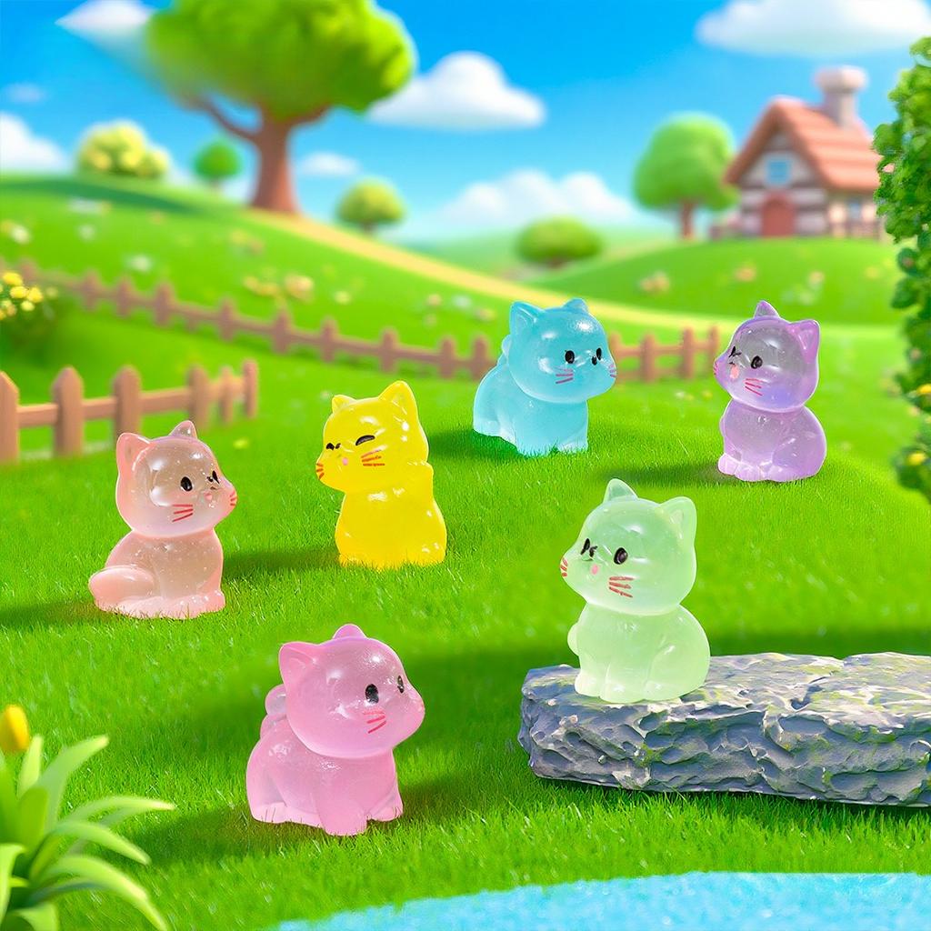 10-100 Stück Leuchtende Mini-Harzkatzen Kleine Kätzchen-Figuren für Feengarten Landschaft Aquarium Topfpflanze Streichspiel DIY-Dekoration