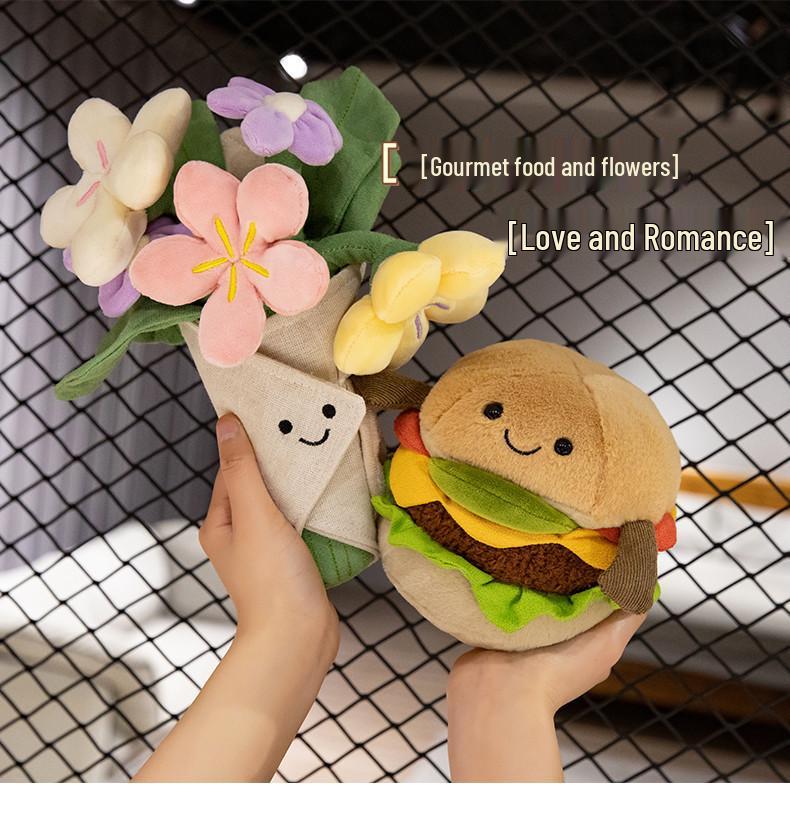 Jelly Burger Plush Toy Bouquet - Creative Gift for Proposals, Couples, and Decorations.