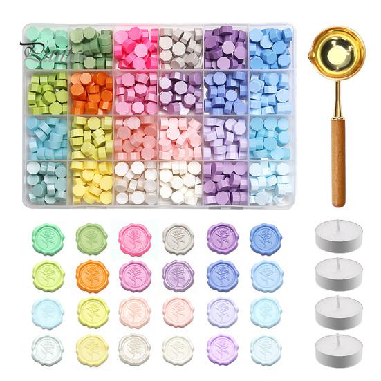 Wax Seal Beads with Candle Kit, Melting Spoon And Candles Set, Tool Stamp for DIY Crafting Wedding Invitations Decorative Sealing