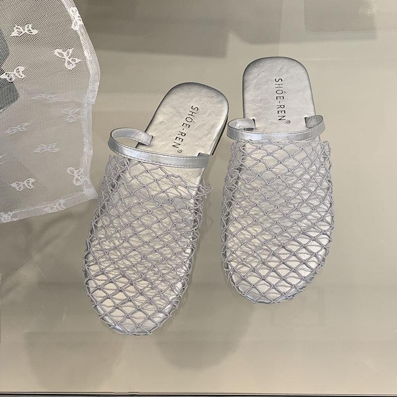 Módní letní plážové nazouváky pantofle sandály boty pro ženy mulky dámské kulatá špička módní síťovina prodyšné dámské ploché pantofle boty