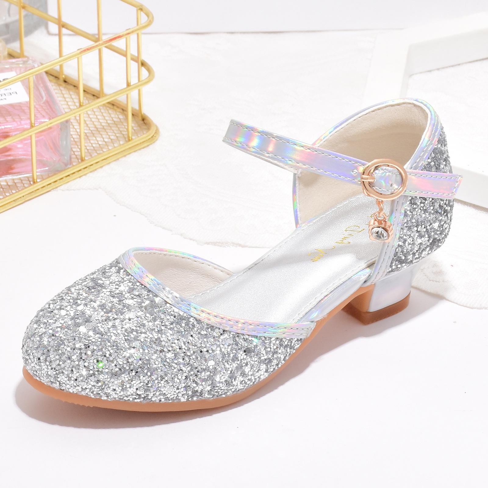 

Girls high heels new children s performance leather shoes gold and silver with dress catwalk crystal shoes middle children s princess shoes 26 yards inner length 17cm серебряный