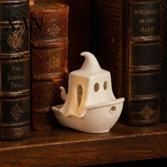Detailed Ship Statue 3D Printed Halloween Boat Figurine, Spooky Ghost Pumpkin Festive Holiday Decorations for Party Tabletop Home Decor Ornament