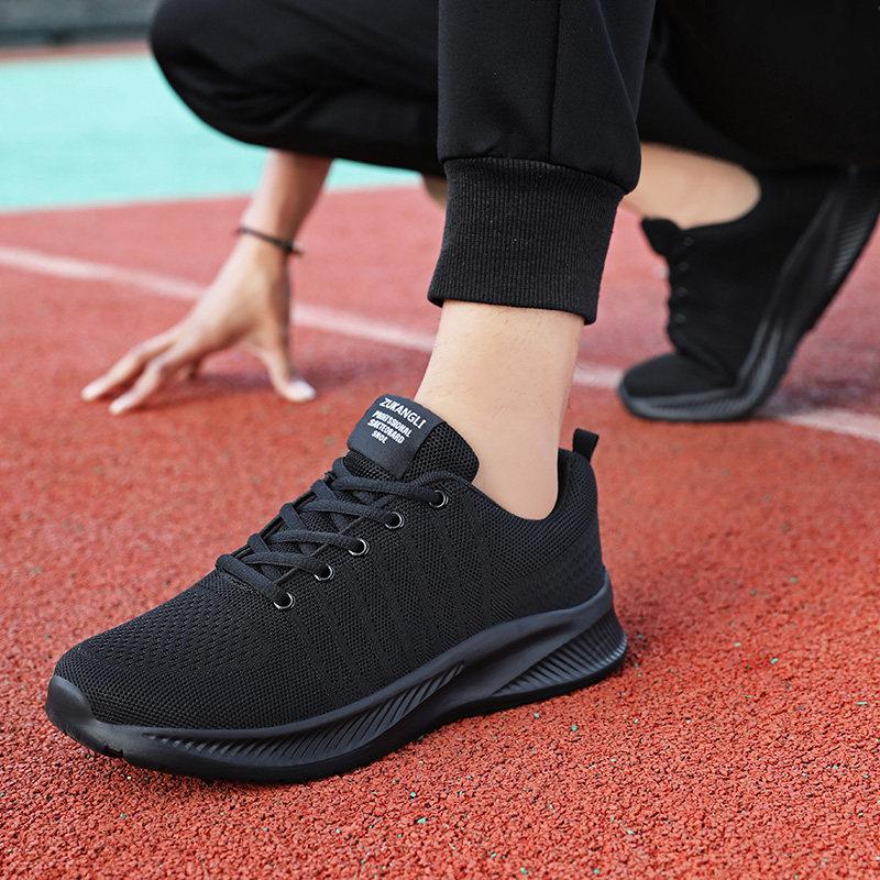 Brand flying woven shoes black running shoes lightweight running shoes non-slip soft sole mesh breathable casual sports shoes