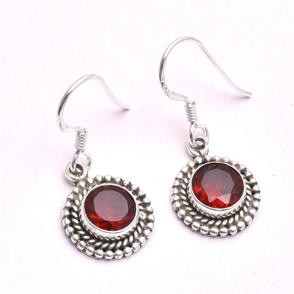 Handmade 925 Sterling Silver Fine Jewelry Garnet January Birthstone Dangle Earring