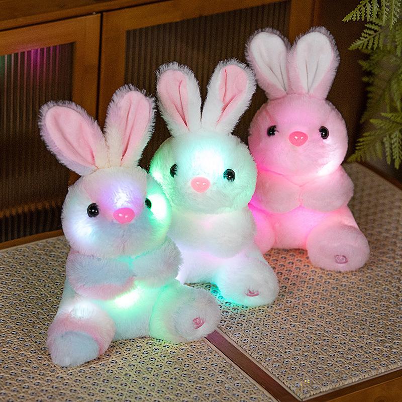 Easter Luminous Cartoon Rabbit Sit Lie Down Easter bunny Plush Toy Shiny Soft Stuffed Doll Cute Easter Home Decor Pillow