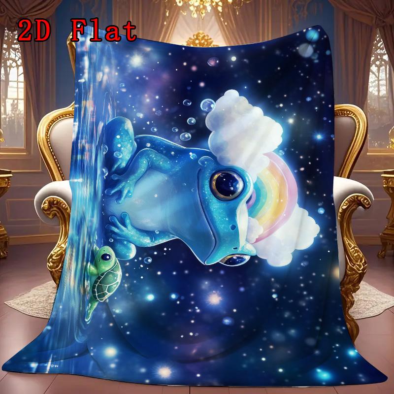 Blue frog 2D Flat Pattern Flannel Blanket High quality All Seasons Warmth and Comfort Perfect for Christmas Gifts.PMT0914418