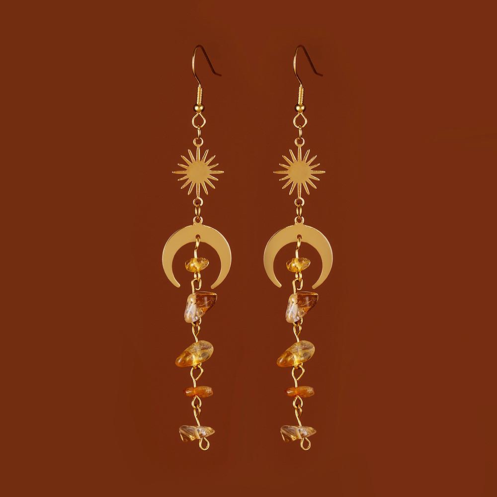 Fashion Asymmetrical Crystal Earrings With Moonstone And Geometric Alloy Design For Women