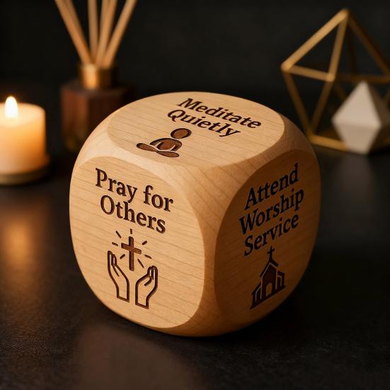Christian Prayer Dice Handmade Wooden 6-Sided Decision Dice with Faith Engravings Religious Inspirational Dice
