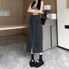 Women's High Waist Midi Denim Skirt Loose Fit Front Slit Denim Skirt Vintage Casual A‑Line Skirt For Women Daily Wear
